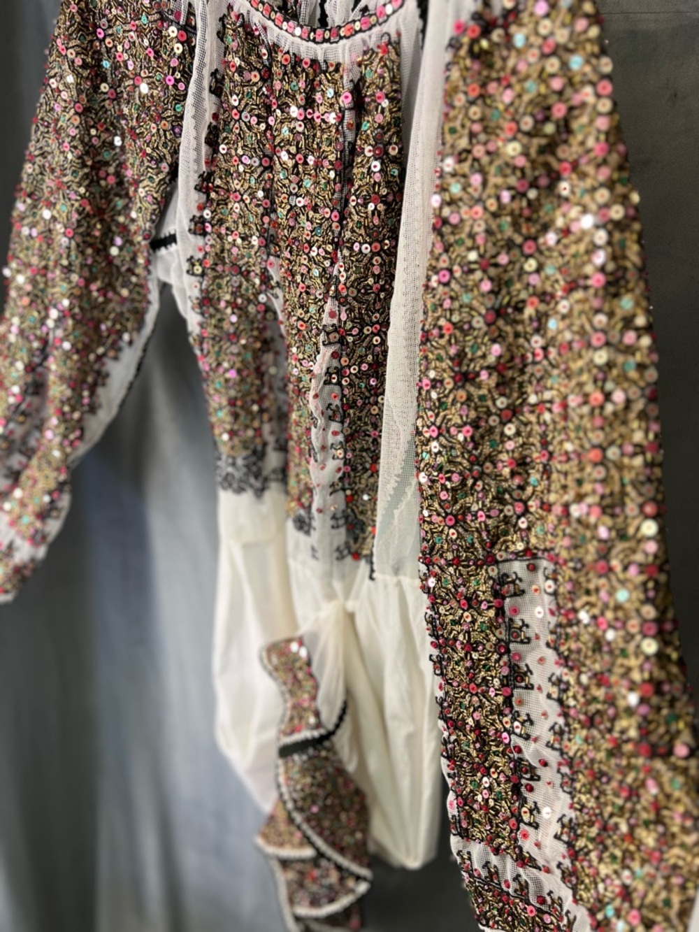 Hand Crafted Pink and Gold Embellished Long Sleeve Dress